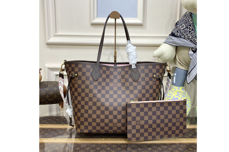 Louis Vuitton N40448 LV Neverfull MM Tote Bag in Damier Ebene Canvas