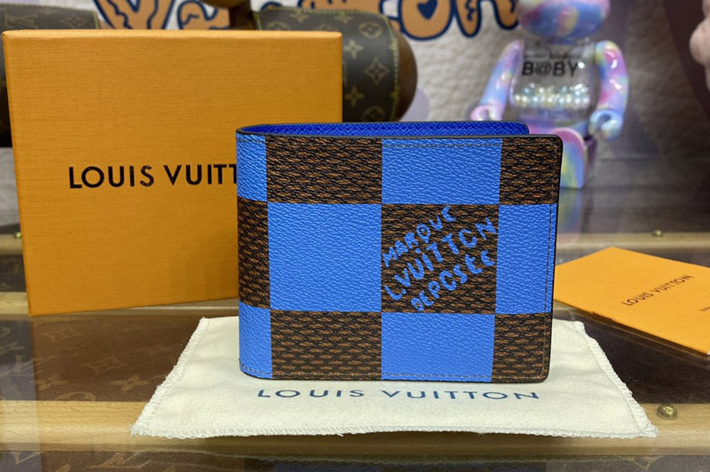Louis Vuitton N40542 LV Multiple Wallet in Blue Damier Pop coated canvas
