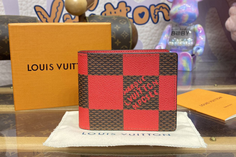 Louis Vuitton N40542 LV Multiple Wallet in Red Damier Pop coated canvas
