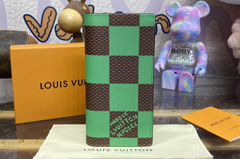 Louis Vuitton N40541 LV Brazza Wallet in Green Damier Pop coated canvas