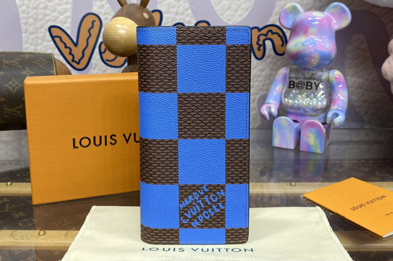 Louis Vuitton N40541 LV Brazza Wallet in Blue Damier Pop coated canvas