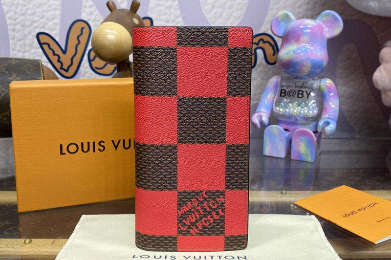 Louis Vuitton N40541 LV Brazza Wallet in Red Damier Pop coated canvas