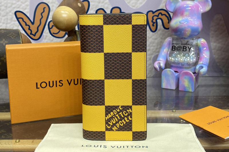 Louis Vuitton N40541 LV Brazza Wallet in Yellow Damier Pop coated canvas