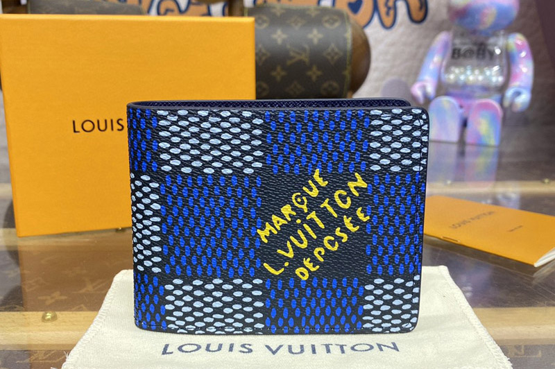 Louis Vuitton N40676 LV Multiple Wallet in Blue Damier Heritage coated canvas