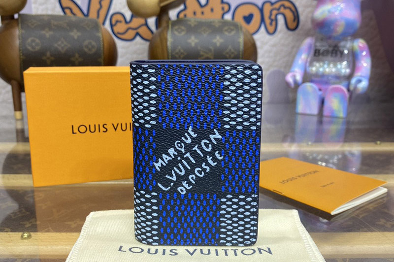 Louis Vuitton N40677 LV Pocket Organizer Wallet in Blue Damier Heritage coated canvas