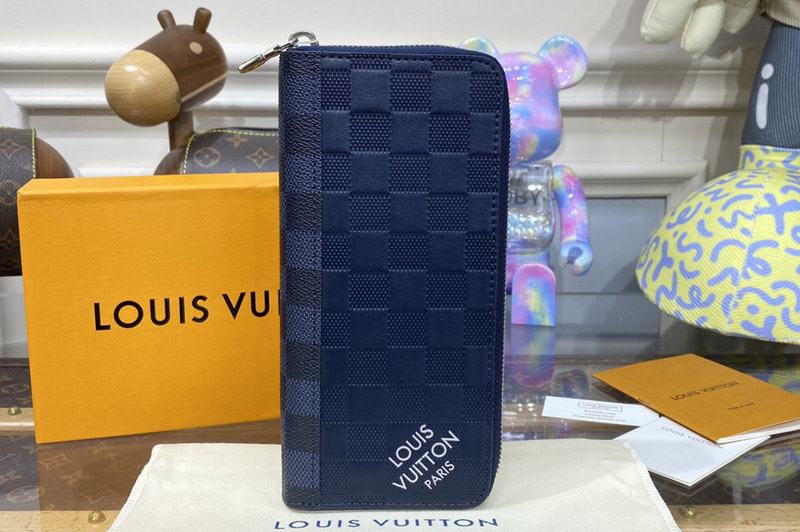 Louis Vuitton N60503 LV Zippy Wallet in Blue Damier Infini cowhide leather and Damier Graphite coated canvas