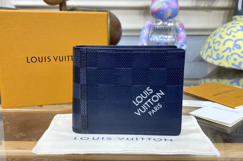 Louis Vuitton N60544 LV Slender Wallet in Blue Damier Infini cowhide leather and Damier Graphite coated canvas