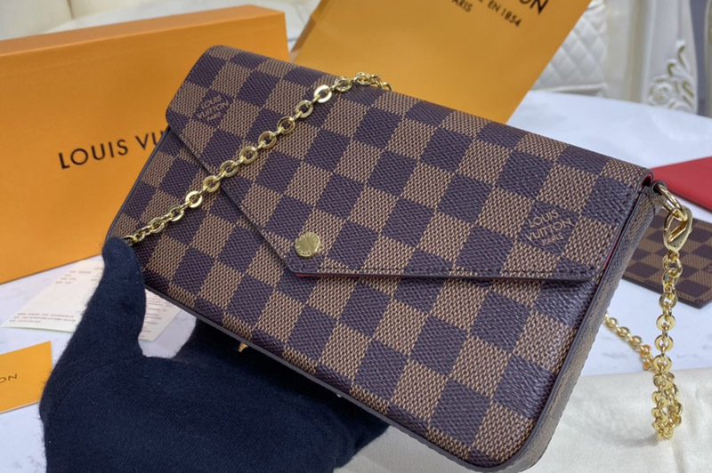 Louis Vuitton N63032 LV Pochette Felicie Chain Shoulder Bag in Damier Ebene Canvas