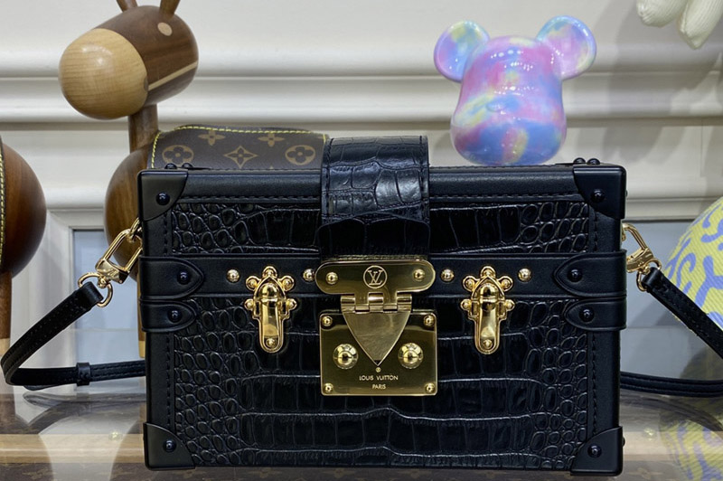 Louis Vuitton N94243 LV Petite Malle handbag in Black Brilliant Alligator leather