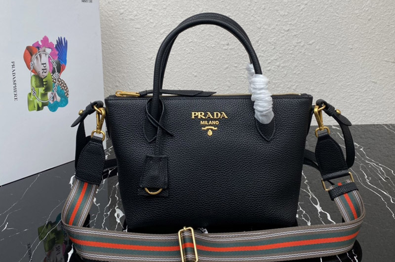 Prada 1BA111 Should Strap Bag in Black Leather