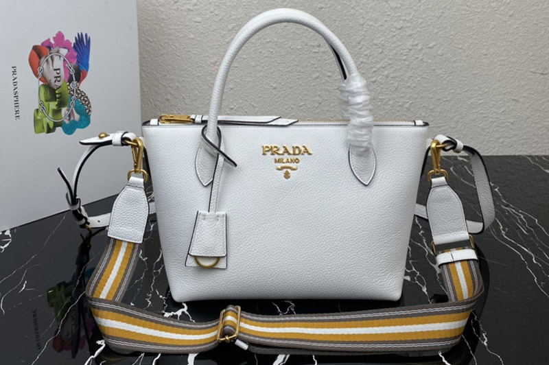 Prada 1BA111 Should Strap Bag in White Leather