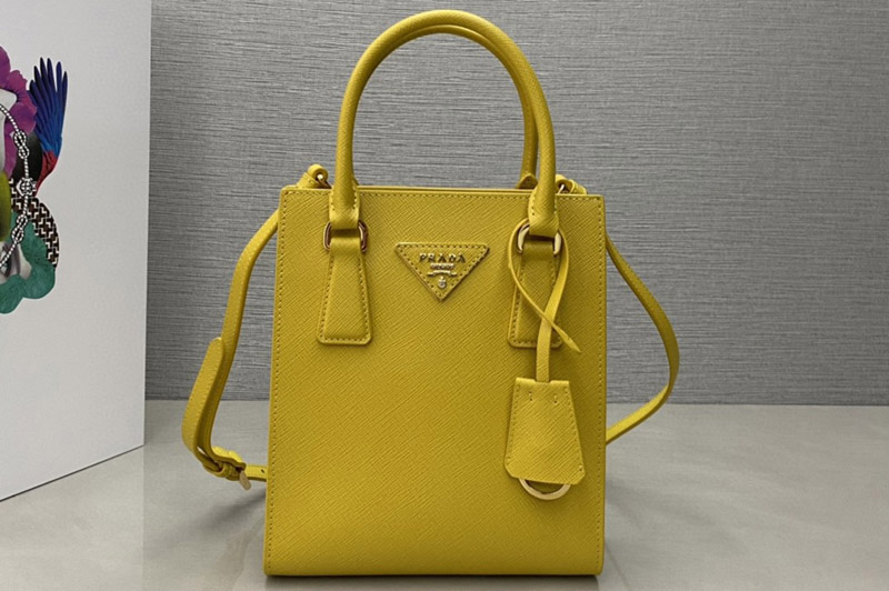 Prada 1BA358 Saffiano leather handbag in Yellow Leather