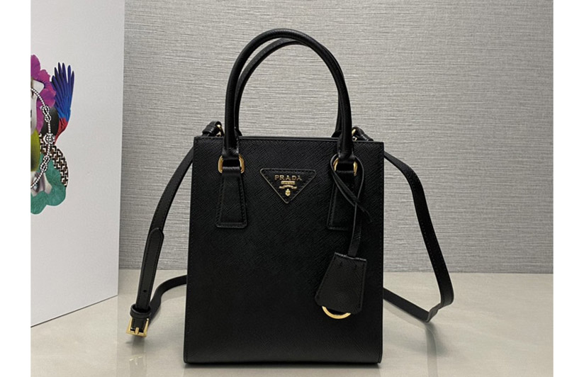 Prada 1BA358 Saffiano leather handbag in Black Leather