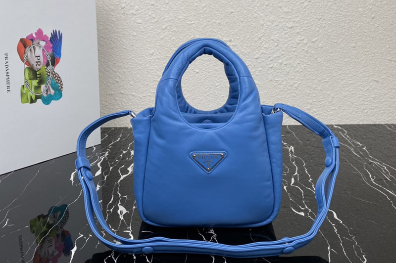 Prada 1BA359 Small padded Prada Soft nappa-leather bag in Blue Leather