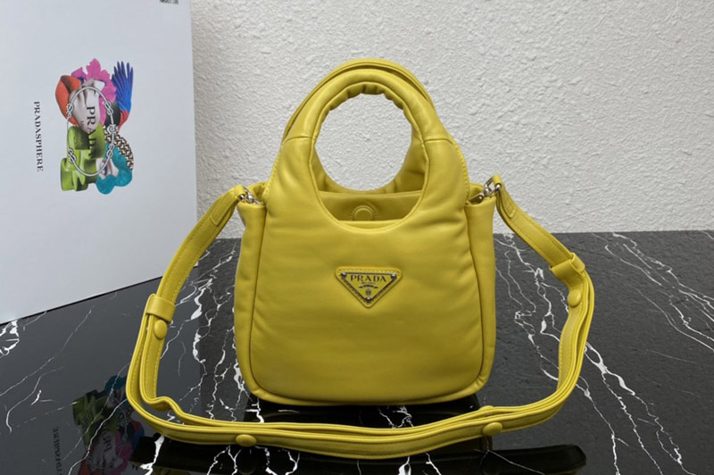 Prada 1BA359 Small padded Prada Soft nappa-leather bag in Yellow Leather