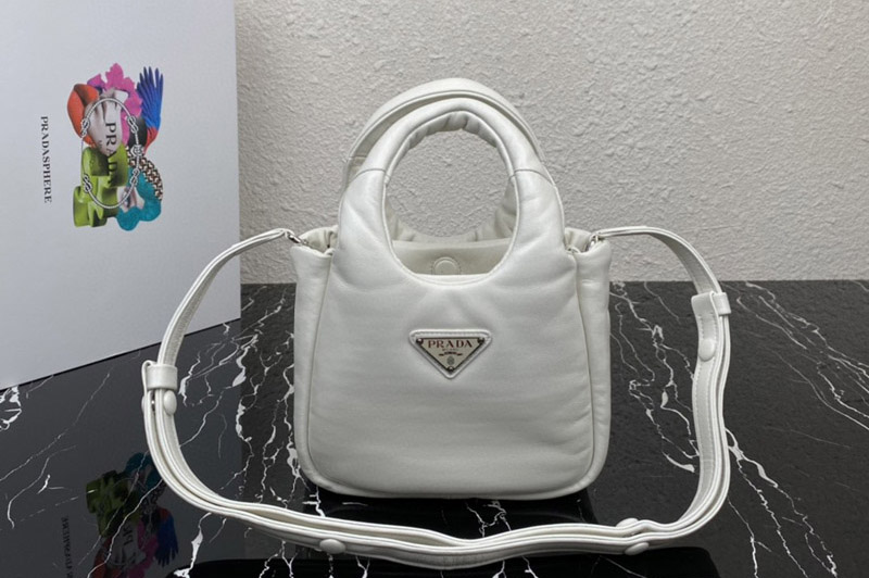 Prada 1BA359 Small padded Prada Soft nappa-leather bag in White Leather