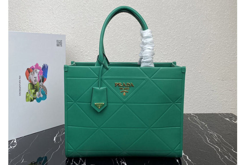 Prada 1BA378 Medium leather Prada Symbole bag with topstitching in Green Leather