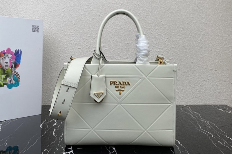 Prada 1BA379 Small leather Prada Symbole bag with topstitching in White Leather
