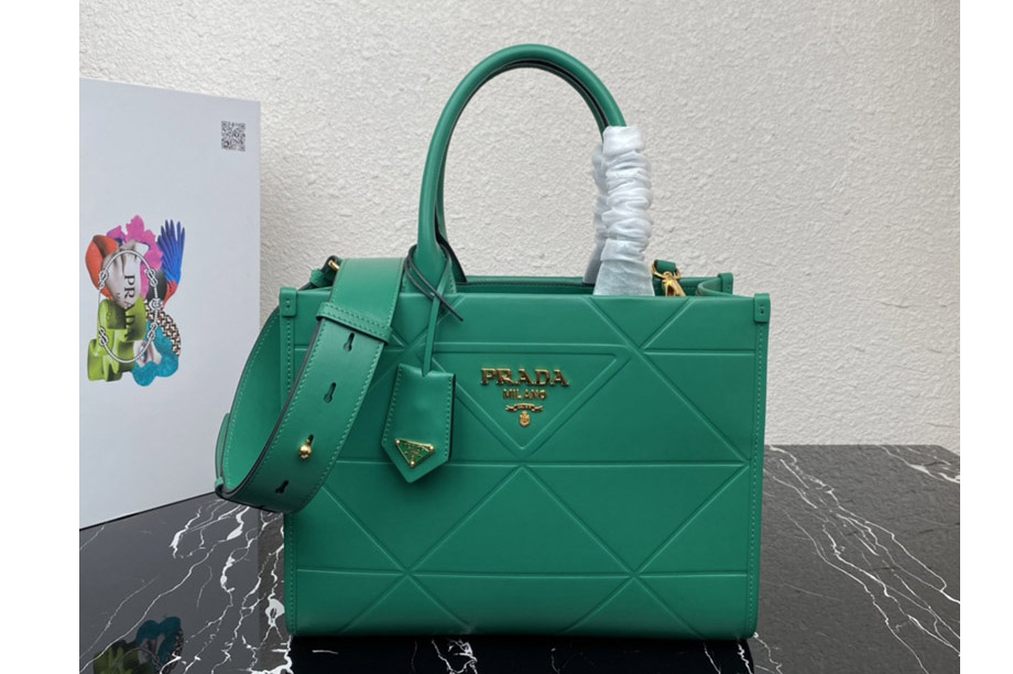 Prada 1BA379 Small leather Prada Symbole bag with topstitching in Green Leather