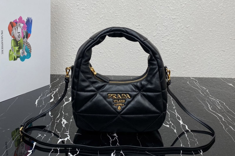Prada 1BA384 Nappa-leather mini bag with topstitching in Black Leather