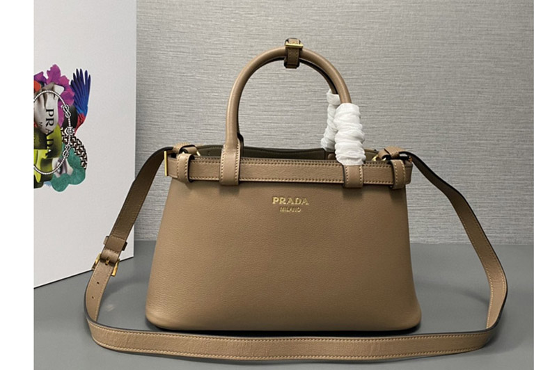 Prada 1BA418 Small leather handbag with belt in Beige Leather