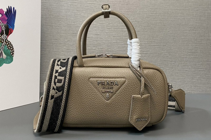 Prada 1BB102 Leather top-handle bag in Beige Leather