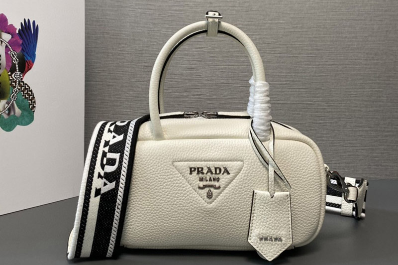 Prada 1BB102 Leather top-handle bag in White Leather