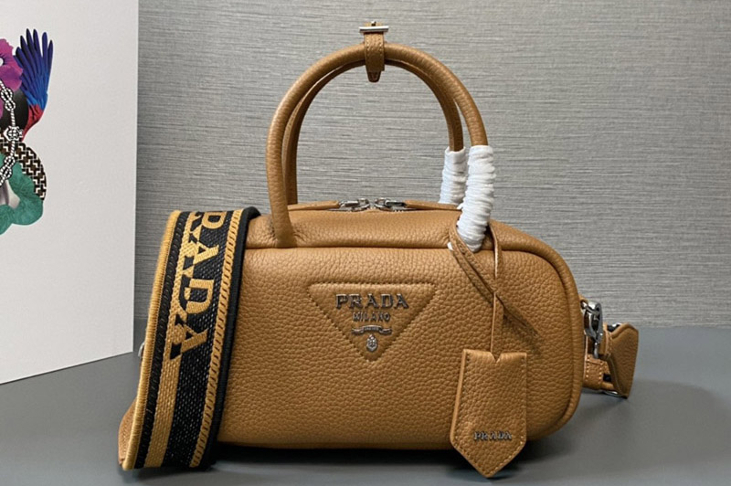 Prada 1BB102 Leather top-handle bag in Caramel Leather