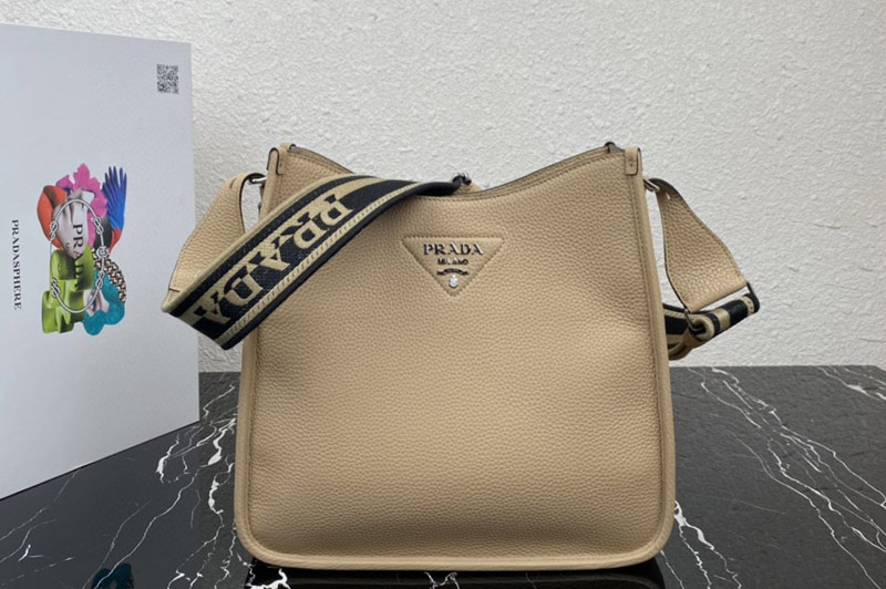 Prada 1BC073 Leather hobo bag in Beige Leather