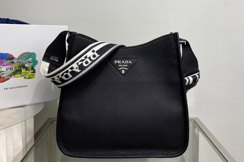 Prada 1BC073 Leather hobo bag in Black Leather