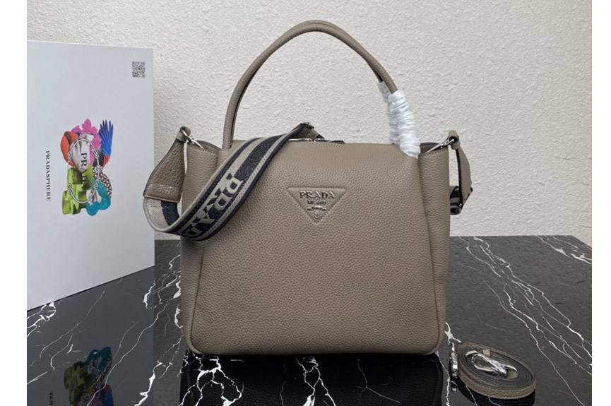 Prada 1BC170 Large leather handbag in Grey Leather