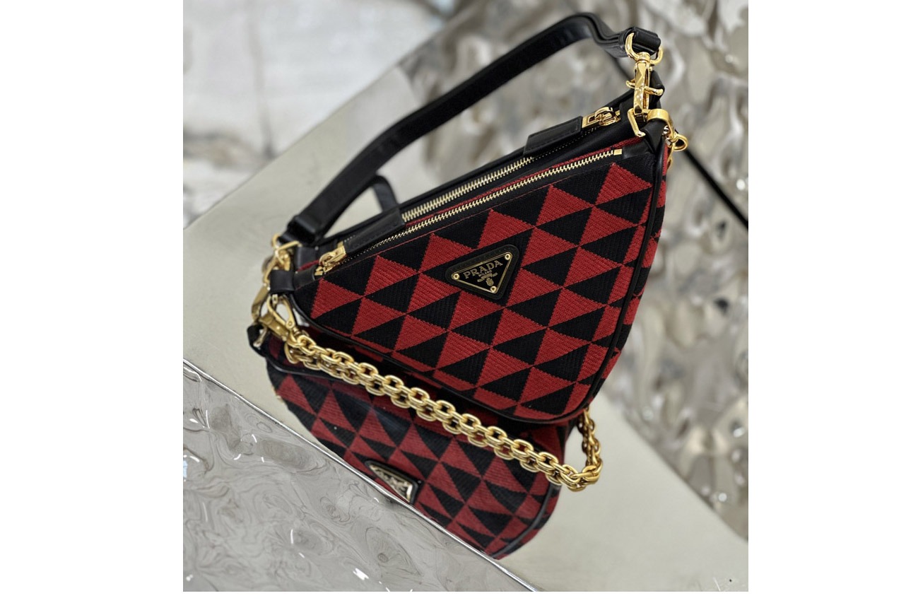 Prada 1BC176 Prada Symbole leather and fabric mini bag in Black/Red Fabric/leather