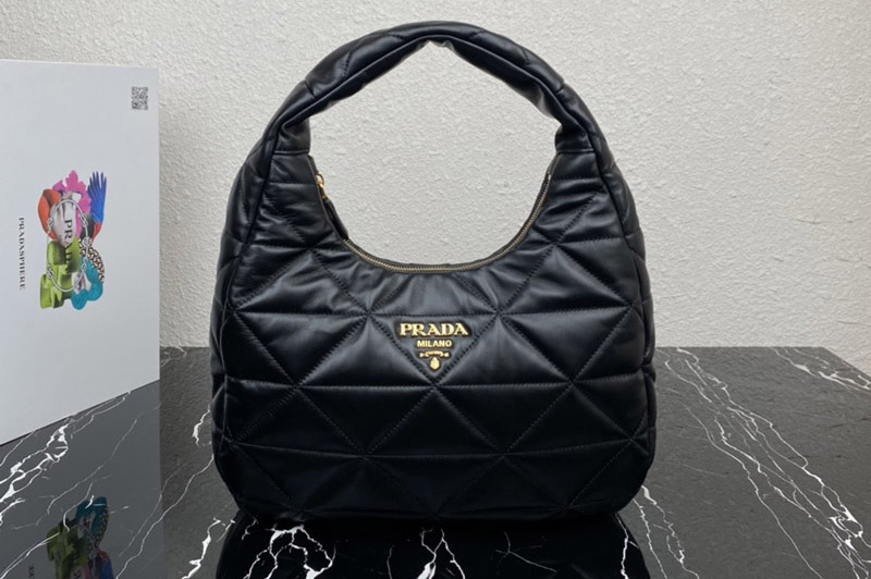 Prada 1BC183 Large topstitched nappa-leather bag in Black Leather