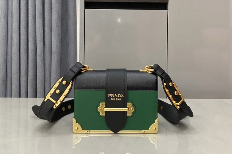 Prada 1BD045 Prada Cahier leather bag in Green/Black Leather