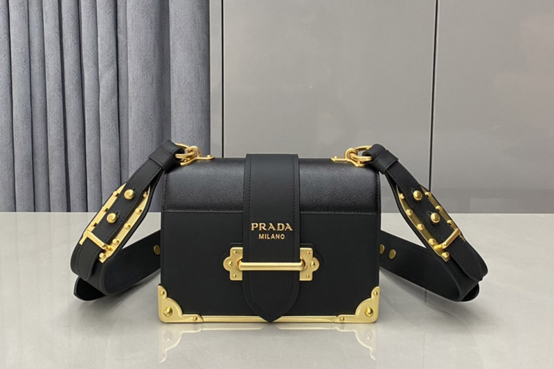 Prada 1BD045 Prada Cahier leather bag in Black Leather