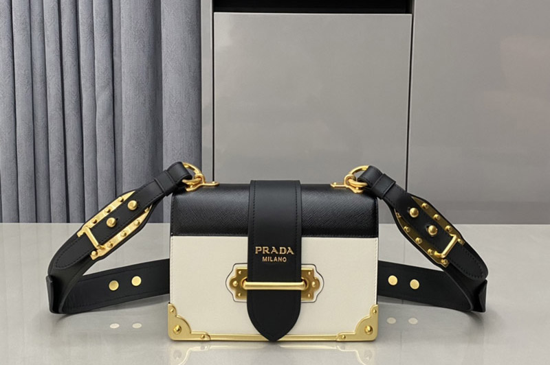 Prada 1BD045 Prada Cahier leather bag in Black/White Leather