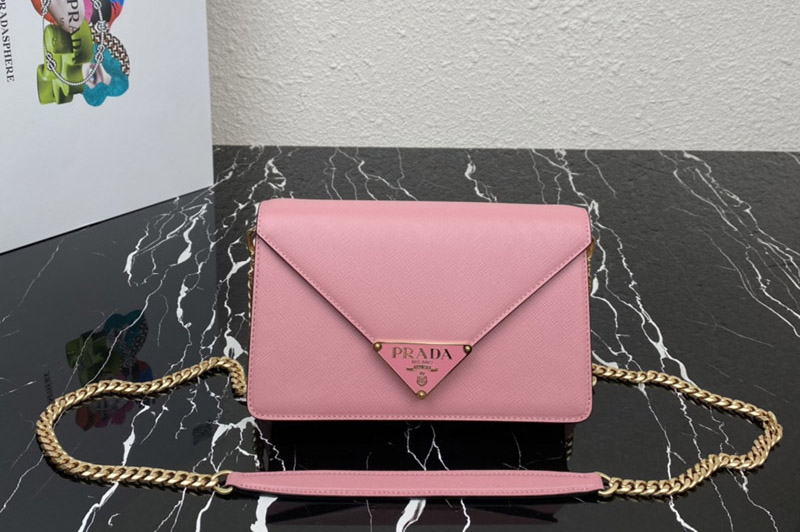 Prada 1BD318 Saffiano leather shoulder bag in Pink Leather