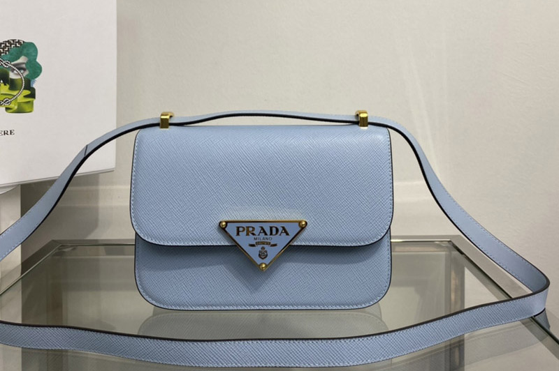 Prada 1BD320 Prada Emblème Saffiano shoulder bag in Blue Leather