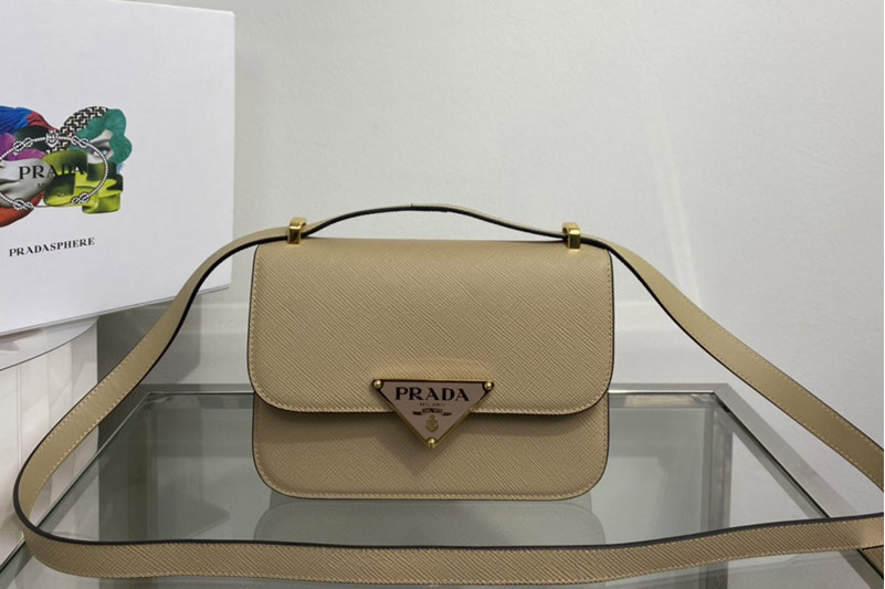Prada 1BD320 Prada Emblème Saffiano shoulder bag in Beige Leather