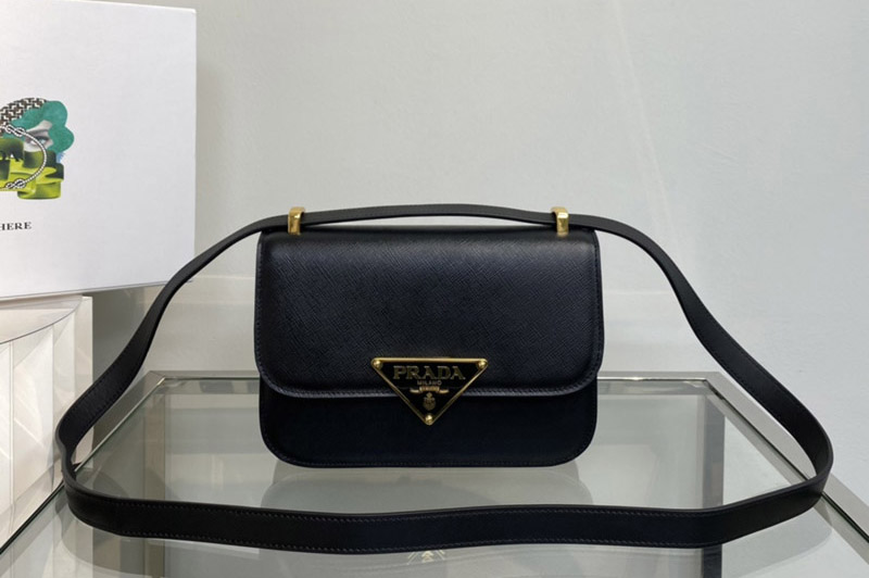 Prada 1BD320 Prada Emblème Saffiano shoulder bag in Black Leather