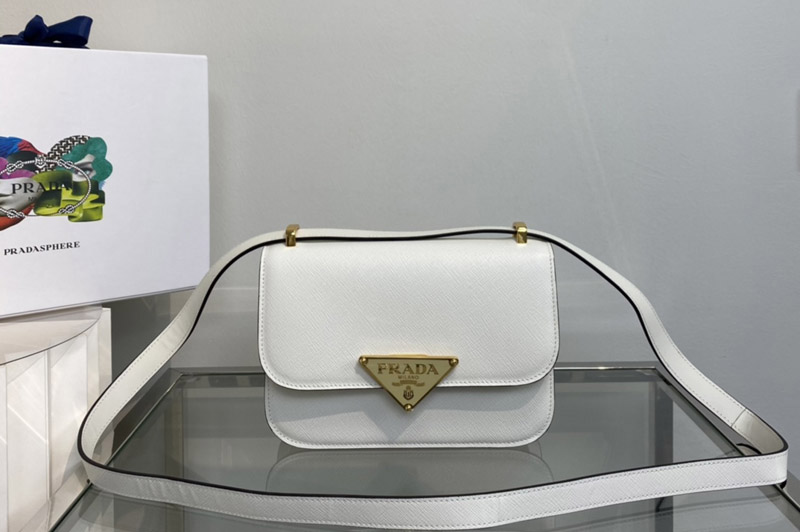 Prada 1BD320 Prada Emblème Saffiano shoulder bag in White Leather