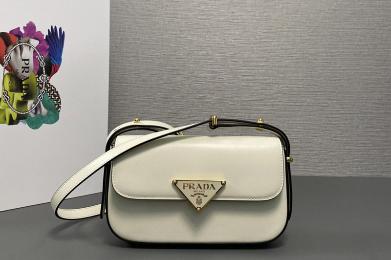 Prada 1BD339 Prada Embleme Saffiano shoulder bag in White Leather