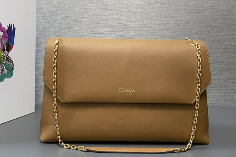 Prada 1BD368 Large leather shoulder bag in Caramel Leather