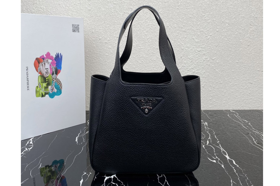 Prada 1BG335 Medium leather tote Bag in Black Leather