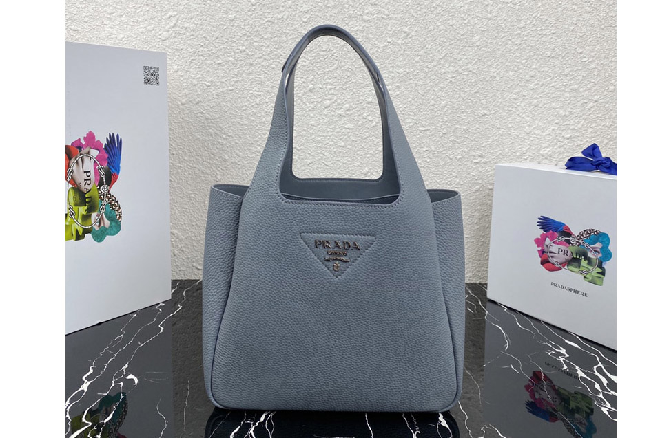 Prada 1BG335 Medium leather tote Bag in Blue Leather