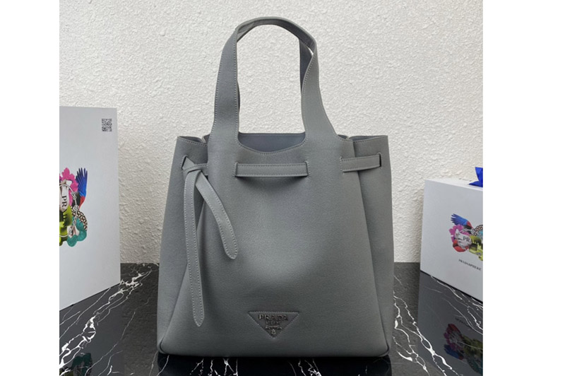Prada 1BG339 Leather tote Bag in Gray Leather