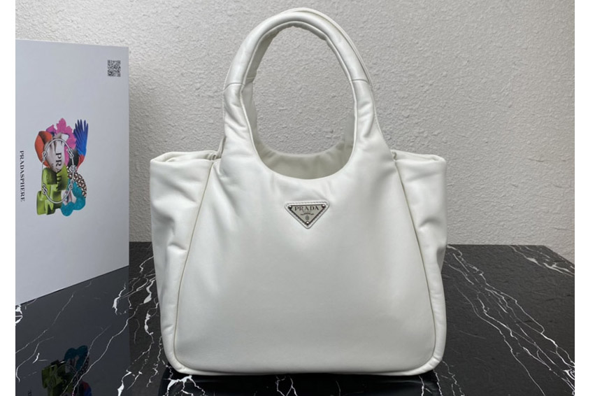 Prada 1BG413 Medium padded Prada Soft nappa leather bag in White Leather