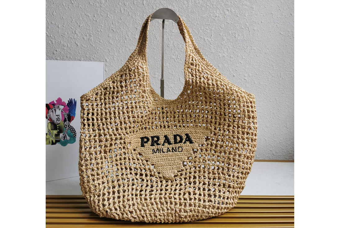 Prada 1BG424 Crochet tote bag in Natural Straw/wicker