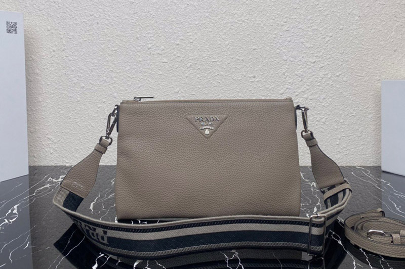 Prada 1BH050 Leather shoulder bag in Grey Leather