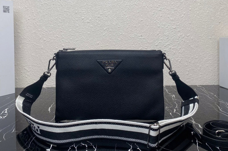 Prada 1BH050 Leather shoulder bag in Black Leather
